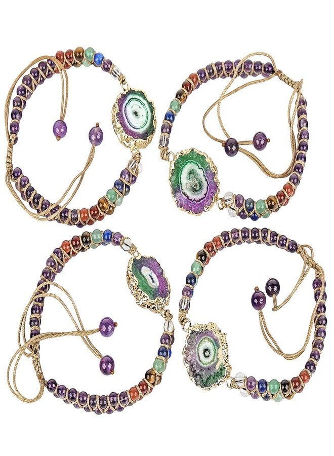 SUNYIK 7 Chakra Beads Bracelet for Women, Sun Flower Healing Crystal Handmade Braided Adjustable Bracelet, Amethyst - Image 3