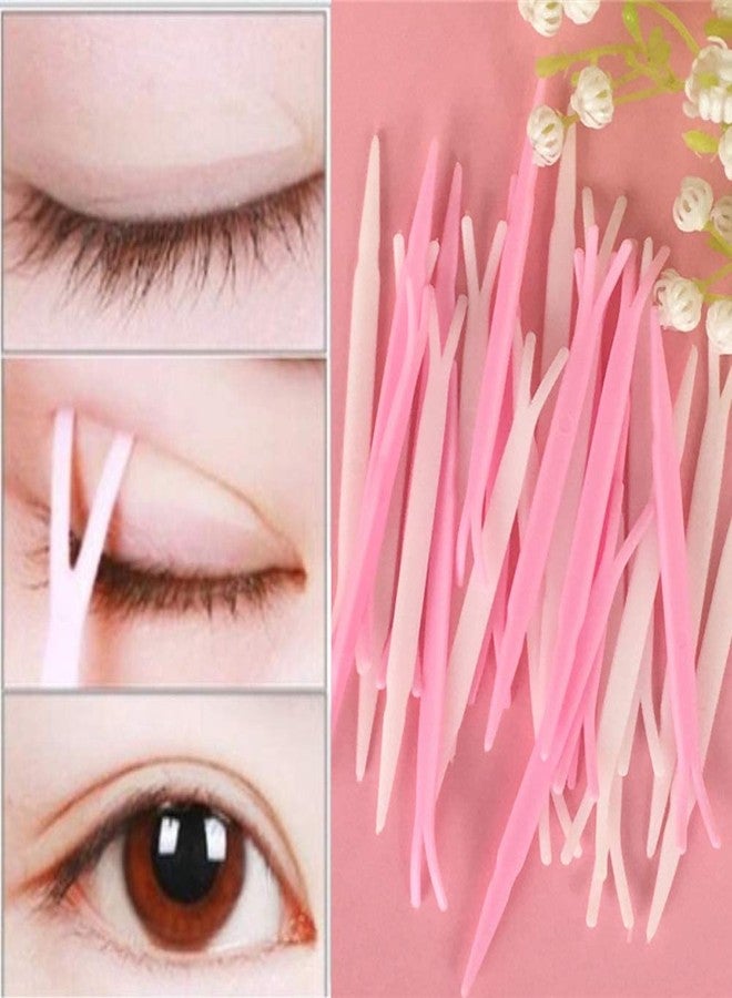 lasenersm 100 Pieces 2.87 Inch Eyelids Tape Forks Double Eyelid Tape Forks Plastic Double Eyelid Soft Stick Eyelid Sticker Tape Aid Paste Y Clip Fork Rods Eyelid Makeup Accessories, White - Image 3