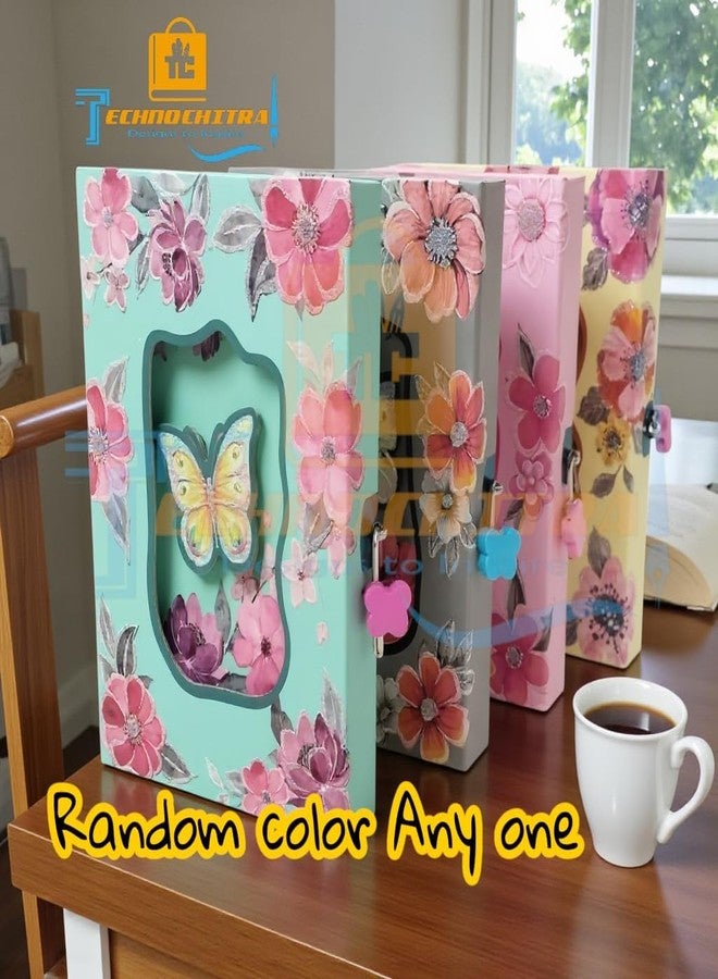 SHREE TECHNESH Butterfly Diary with Lock & Key | Flower Printed Password Lock Diary Box | Spiral Notebook for Kids, Girls & Adults | Cute Secret Journal Gift Set (Random Colour) - Image 2