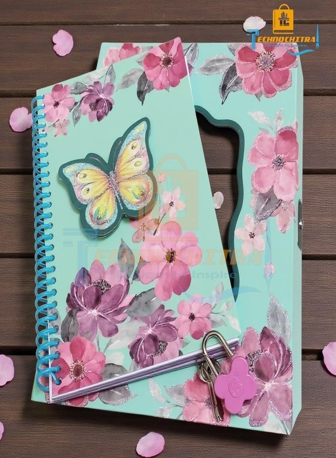 SHREE TECHNESH Butterfly Diary with Lock & Key | Flower Printed Password Lock Diary Box | Spiral Notebook for Kids, Girls & Adults | Cute Secret Journal Gift Set (Random Colour) - Image 5
