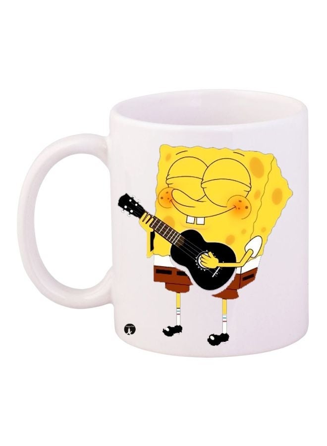 RYN Cartoon Printed Coffee Mug White/Yellow/Brown 11ounce