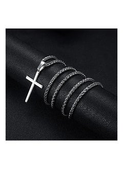 Generic IRONBOX 925 Sterling Silver Cross Necklace  Women with 3MM Stainless Steel Strong Durable Wheat Chain 18K White Gold Plated Crucifix Pendant Necklace Jewelry 16-30 Inches  - Image 3