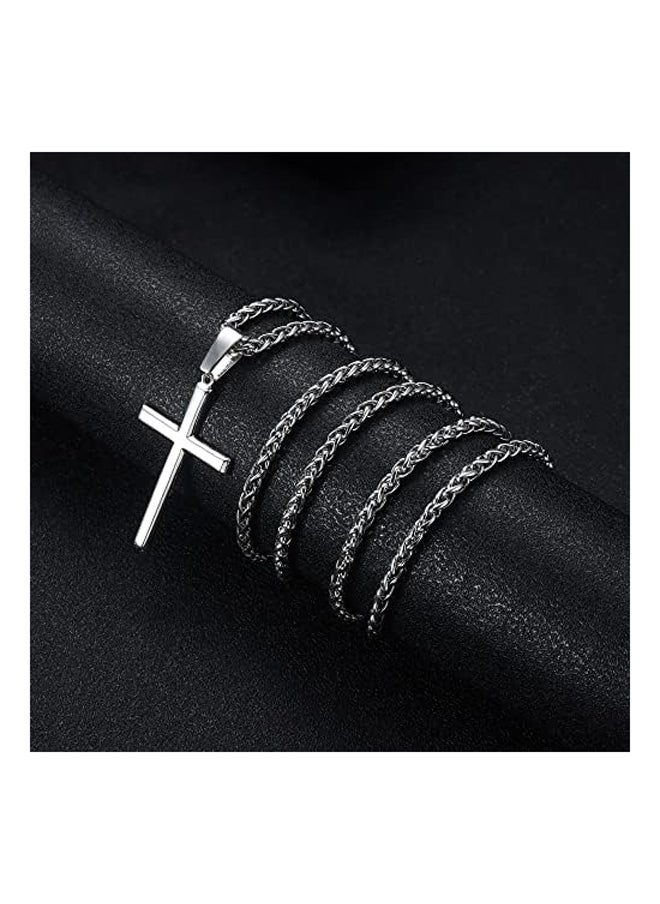 Generic - IRONBOX 925 Sterling Silver Cross Necklace  Women with 3MM Stainless Steel Strong Durable Wheat Chain 18K White Gold Plated Crucifix Pendant Necklace Jewelry 16-30 Inches - Image 1