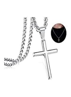 Generic IRONBOX 925 Sterling Silver Cross Necklace  Women with 3MM Stainless Steel Strong Durable Wheat Chain 18K White Gold Plated Crucifix Pendant Necklace Jewelry 16-30 Inches  - Image 1