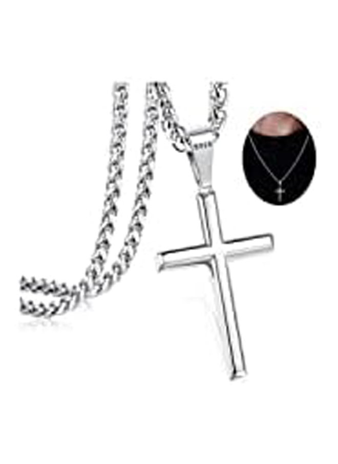 Generic - IRONBOX 925 Sterling Silver Cross Necklace  Women with 3MM Stainless Steel Strong Durable Wheat Chain 18K White Gold Plated Crucifix Pendant Necklace Jewelry 16-30 Inches - Image 1