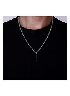 Generic IRONBOX 925 Sterling Silver Cross Necklace  Women with 3MM Stainless Steel Strong Durable Wheat Chain 18K White Gold Plated Crucifix Pendant Necklace Jewelry 16-30 Inches  - Image 2
