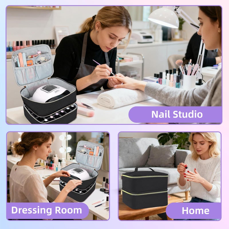 ALSLEA Nail Polish Organizer Holds 30 Bottles (15ml - 0.5 fl.oz) Double-layer Gel Nail Polish Kit Case, Nail Holder for Nail Lamp, Portable Nail Organizer and Storage for Nail Supplies (Black) - Image 5