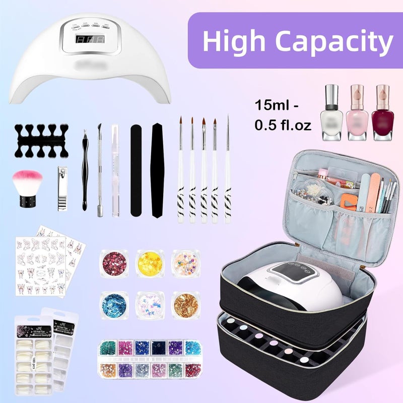 ALSLEA Nail Polish Organizer Holds 30 Bottles (15ml - 0.5 fl.oz) Double-layer Gel Nail Polish Kit Case, Nail Holder for Nail Lamp, Portable Nail Organizer and Storage for Nail Supplies (Black) - Image 3