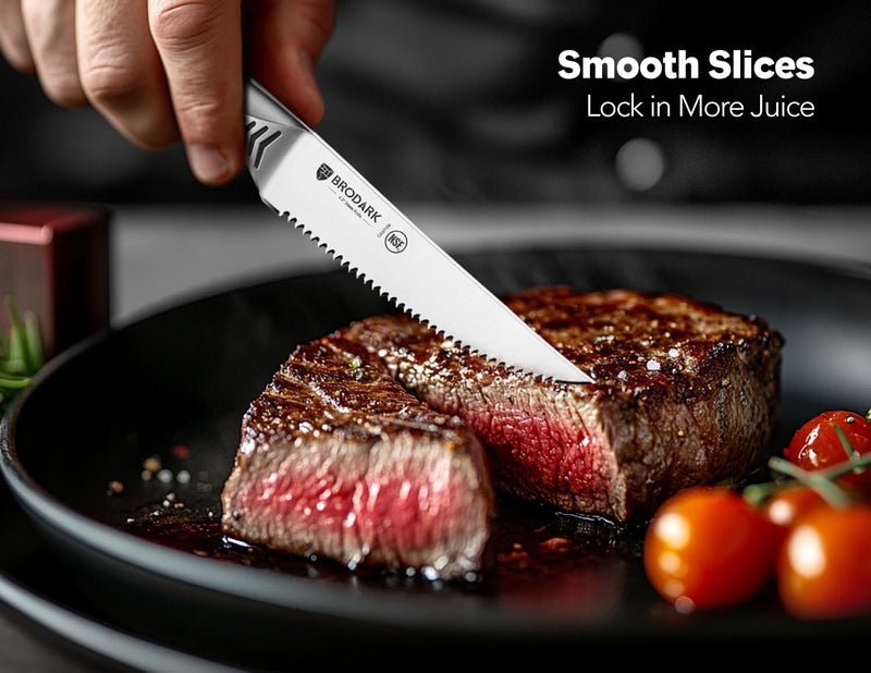 BRODARK Steak Knives Set of 6: 4.5 Inch Serrated Steak Knives - High Carbon Stainless Steel Kitchen Steak Knife Set - Never Need Sharpening - NSF Certified, Shark Series - Image 3