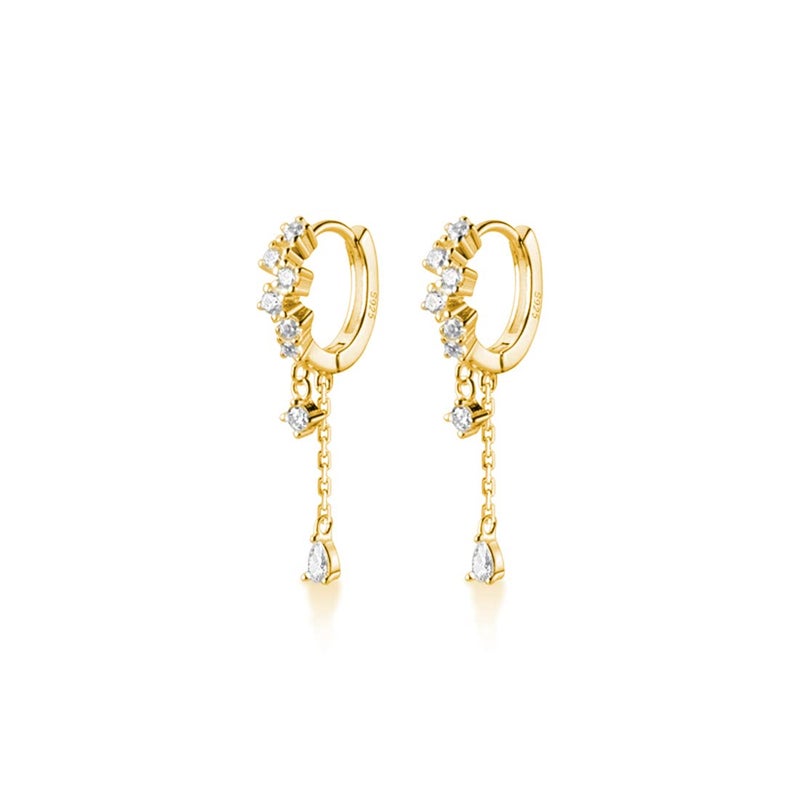 SLUYNZ 925 Sterling Silver CZ Hoop Earrings Dangle for Women Teens Girls Teardrop Huggie Earrings Drop Water Droplets Dangle Earrings Drop (B-Yellow) - Image 1