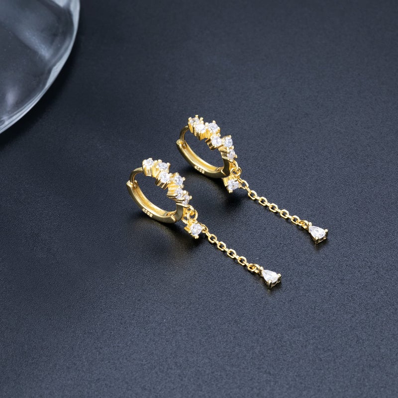 SLUYNZ 925 Sterling Silver CZ Hoop Earrings Dangle for Women Teens Girls Teardrop Huggie Earrings Drop Water Droplets Dangle Earrings Drop (B-Yellow) - Image 4