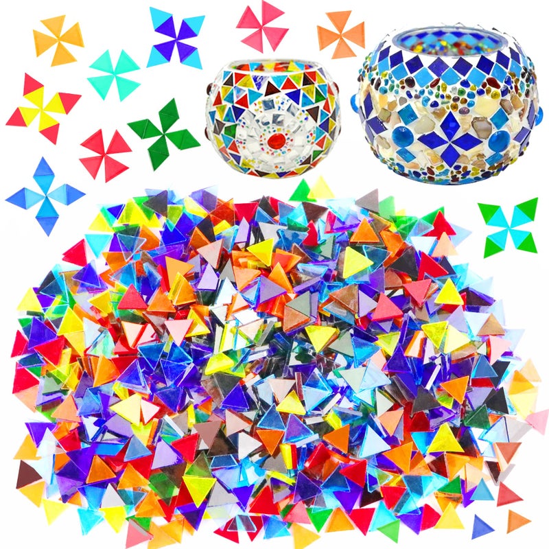 Csdtylh 1000 Pcs Mosaic Tiles Glass Mosaic Tiles for Crafts Bulk Stained Mosaic Glass Pieces Mosaic Supplies for Home Decoration Art Crafts DIY Projects Transparent Triangle
