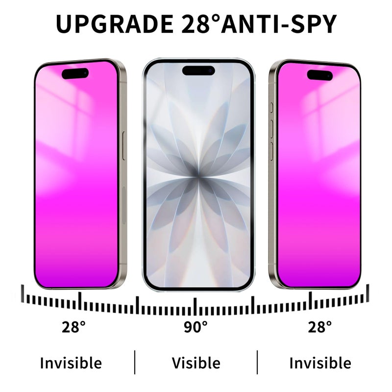 Juvraixo for iPhone 17 Pro Max Privacy Screen Protector 6.9 inch Gradient Colorful 17 ProMax Tempered Glass 28Â° Anti-Spy Private Anti Blue Light Full Coverage HD Easy Install Frame 2 Pack - Image 3