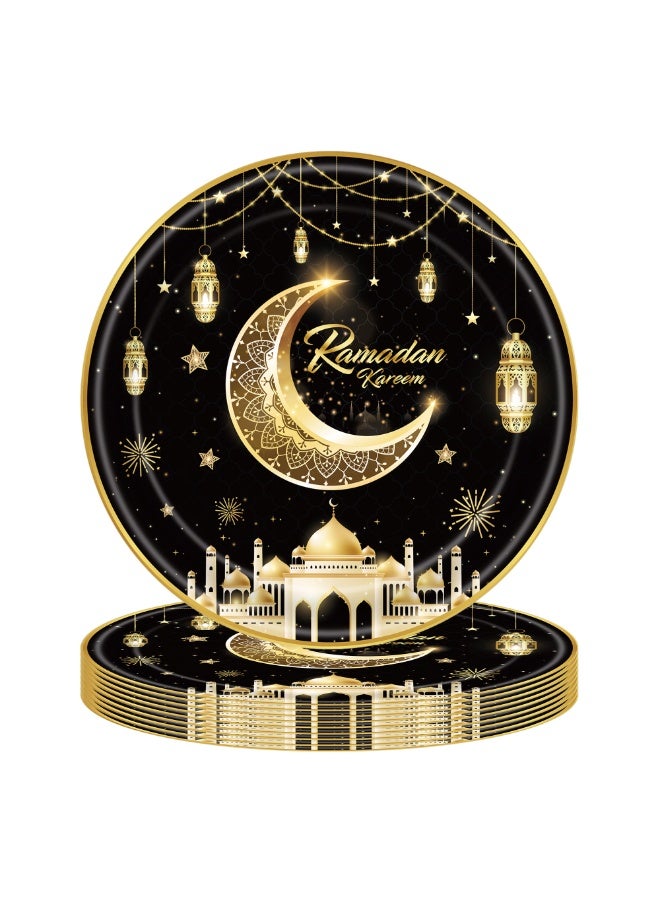 Eid Mubarak party supplies, disposable tableware set for 16 people, disposable tableware includes paper plates, paper cups, napkins, tableware set, banner, etc., 9 pieces in total. for ramadan parties - Image 2
