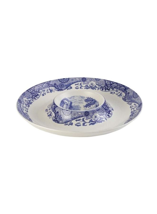 Spode Blue Italian Chip & Dip Set - 14.5 Inch Porcelain Serving Bowl with Center Sauce Dish - Dishwasher, Microwave, Freezer Safe - Elegant Serveware for Parties & Entertaining - Image 1
