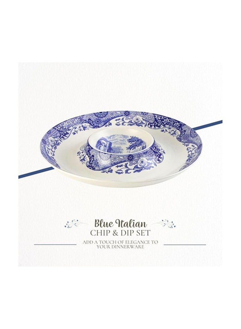 Spode Blue Italian Chip & Dip Set - 14.5 Inch Porcelain Serving Bowl with Center Sauce Dish - Dishwasher, Microwave, Freezer Safe - Elegant Serveware for Parties & Entertaining - Image 3