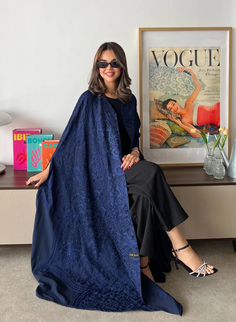 Lusin Abaya Navy Qatari Bisht-Style Abaya – with Elegant Chanel Embroidery