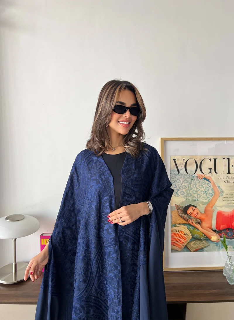 Lusin Abaya Navy Qatari Bisht-Style Abaya – with Elegant Chanel Embroidery