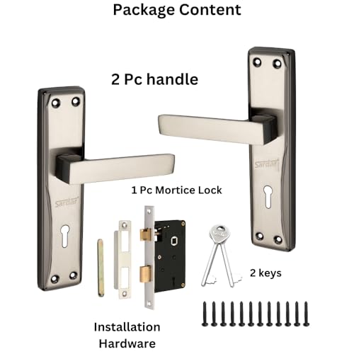 SARDAR Nexus 7 Inch Iron Handle Set|2 Keys | 6 Lever Single Turn Lock Set| Handle Set for Door, Bathroom, Bedroom, Living Room| (Black Silver) - Image 3