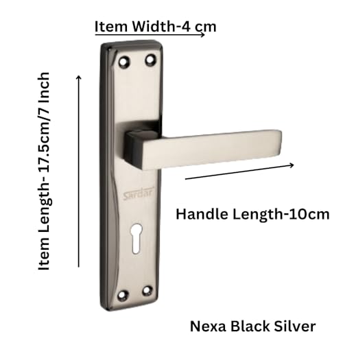 SARDAR Nexus 7 Inch Iron Handle Set|2 Keys | 6 Lever Single Turn Lock Set| Handle Set for Door, Bathroom, Bedroom, Living Room| (Black Silver) - Image 2