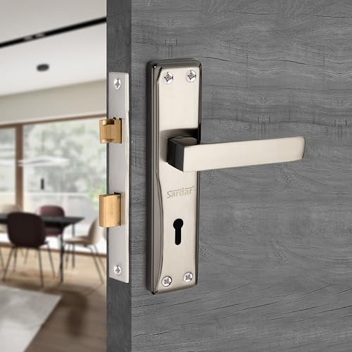 SARDAR Nexus 7 Inch Iron Handle Set|2 Keys | 6 Lever Single Turn Lock Set| Handle Set for Door, Bathroom, Bedroom, Living Room| (Black Silver) - Image 1