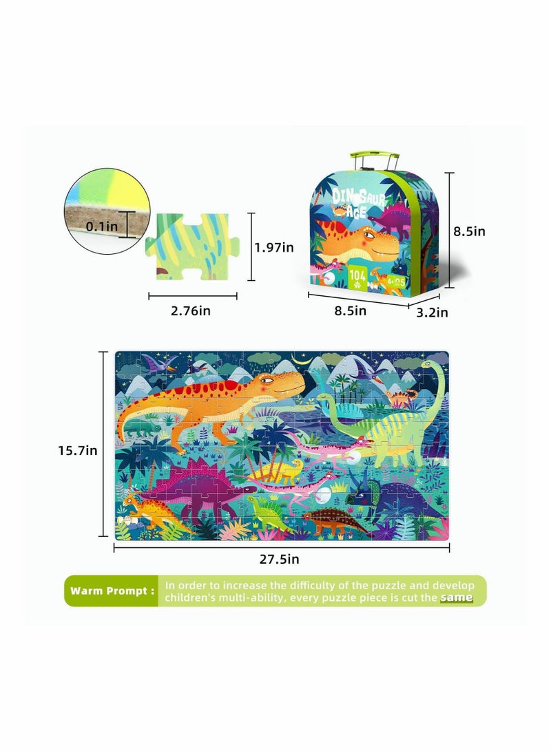 SYOSI 27.5" X 15.7" Puzzles for Kids Ages 4-8, Preschool Learning & Education Toys, Jigsaw Puzzles for Kids Ages 6-10, Toddler Puzzles Floor Puzzle Games with Storage Box (Dinosaur Age Puzzle) - Image 3