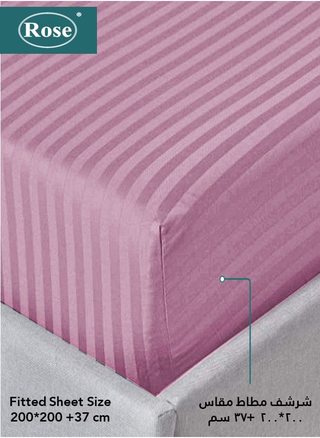 Rose - Rose Luxurious Hotel Stripe Flat Sheet & Fitted Sheet with Deep Pockets and Pillow Cases, Bed Sheet 4-Pieces Set, Soft Microfiber Breathable and Cooling, King Size, Opera Mauve - Image 1
