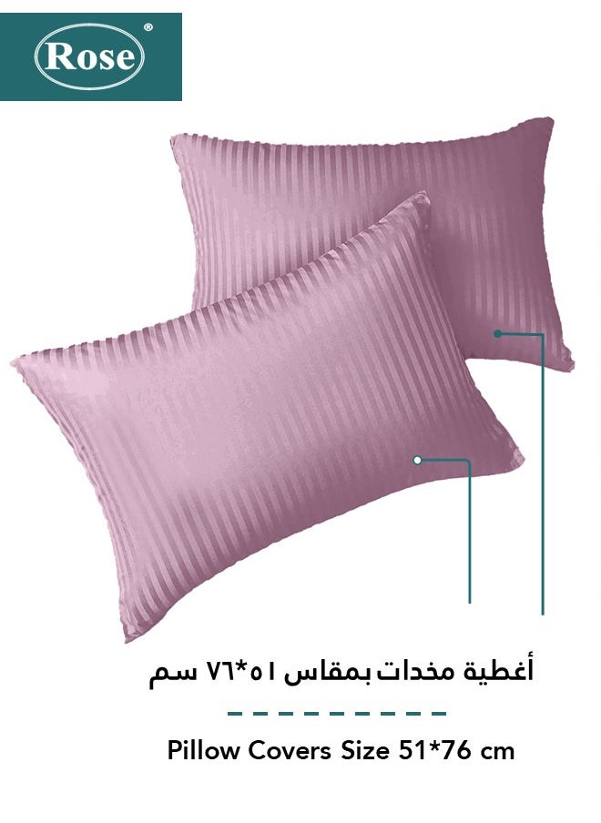 Rose - Rose Luxurious Hotel Stripe Flat Sheet & Fitted Sheet with Deep Pockets and Pillow Cases, Bed Sheet 4-Pieces Set, Soft Microfiber Breathable and Cooling, King Size, Opera Mauve - Image 1
