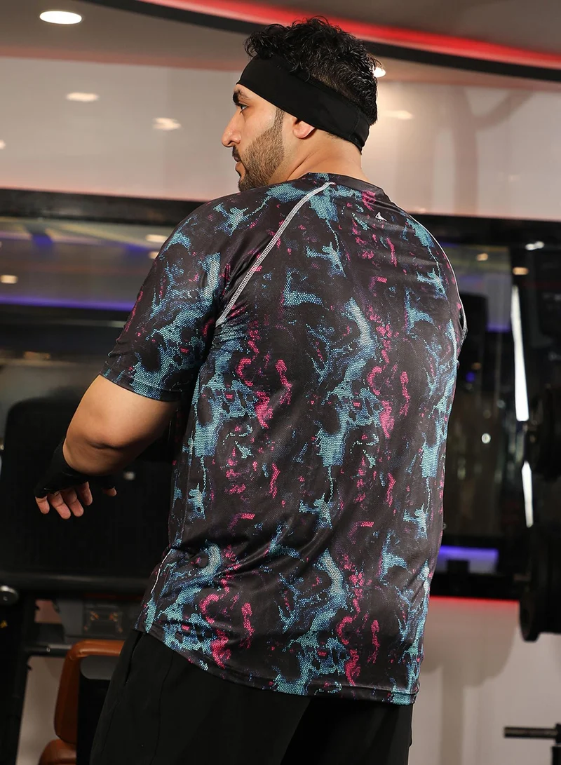 انستافاب بلس Instafab Plus Men's Midnight Black Abstract Activewear T-Shirt For Casual Wear | Crew Neck | Short Sleeve | Anti-Odor | Dri-Fit | Jersey T-Shirt Crafted With Comfort Fit & High-Performance
