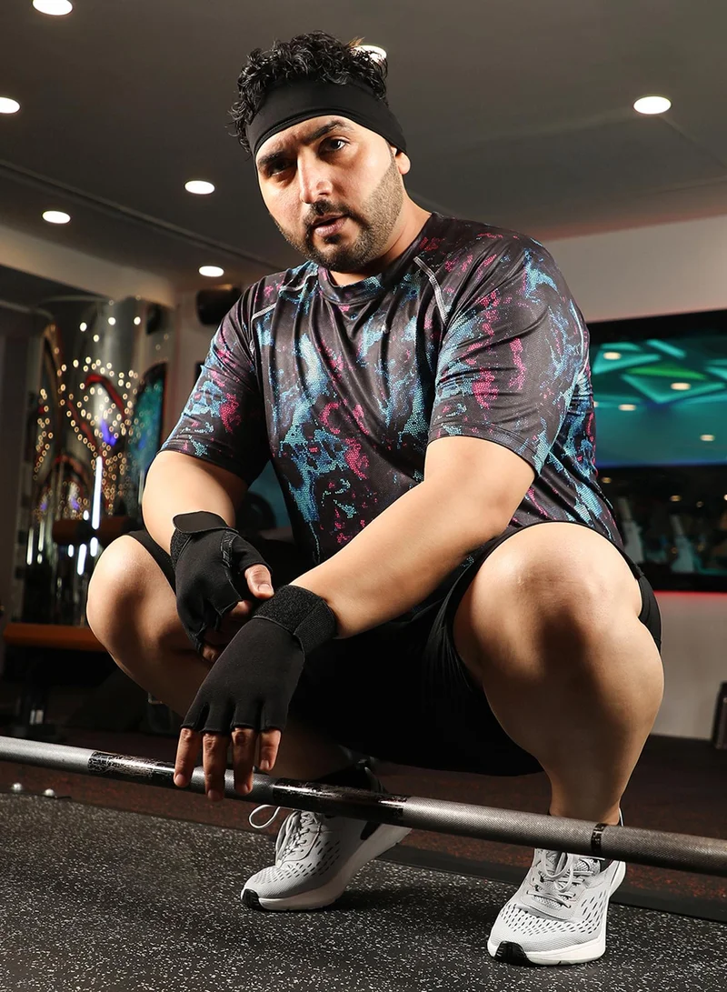 انستافاب بلس Instafab Plus Men's Midnight Black Abstract Activewear T-Shirt For Casual Wear | Crew Neck | Short Sleeve | Anti-Odor | Dri-Fit | Jersey T-Shirt Crafted With Comfort Fit & High-Performance
