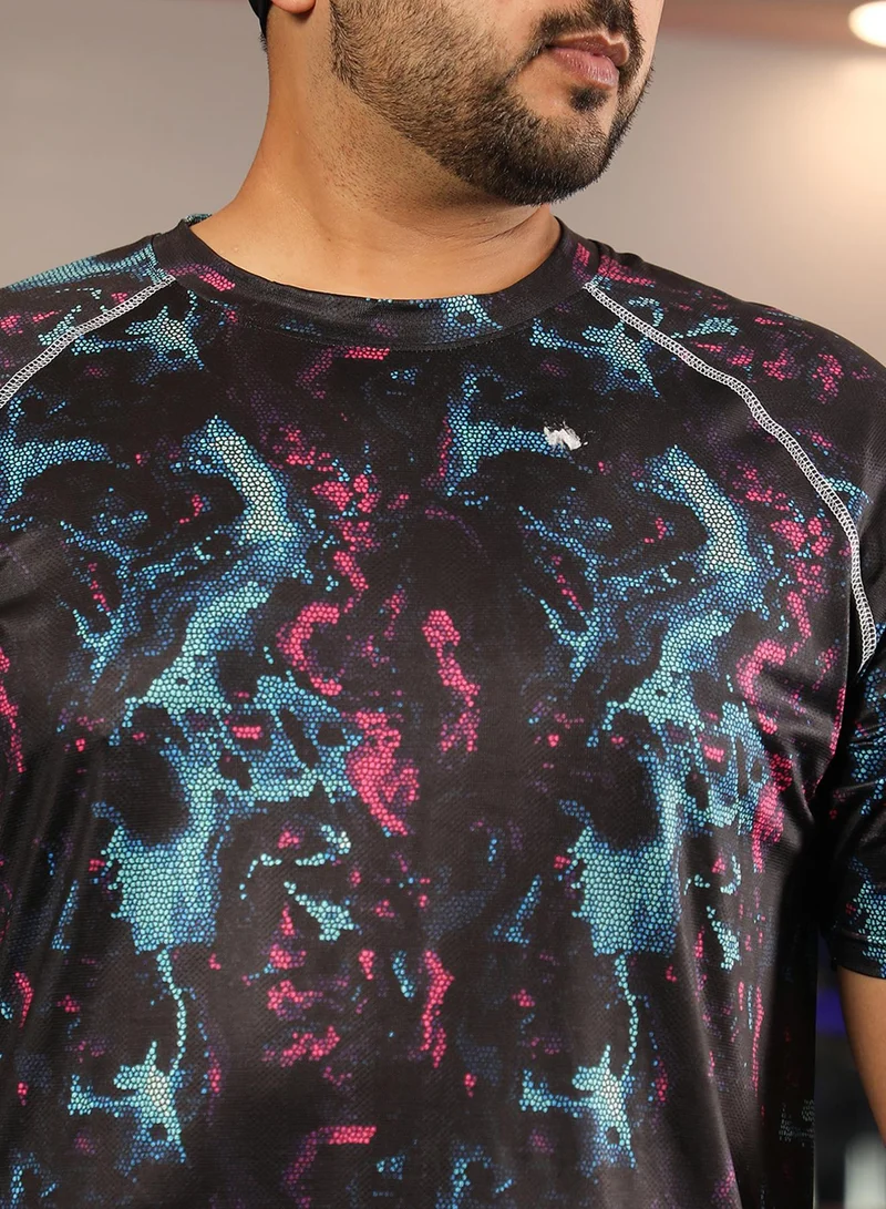 انستافاب بلس Instafab Plus Men's Midnight Black Abstract Activewear T-Shirt For Casual Wear | Crew Neck | Short Sleeve | Anti-Odor | Dri-Fit | Jersey T-Shirt Crafted With Comfort Fit & High-Performance