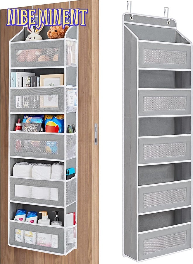 NIBEMINENT Over The Door Organizer Storage, 5 Shelf Hanging Door Organizer with 5 Large Capacity Pockets, Anti Tilt 44 lb Load Behind Door Storage for Bedroom, Bathroom, Pantry, Nursery,（Grey）  - Image 1