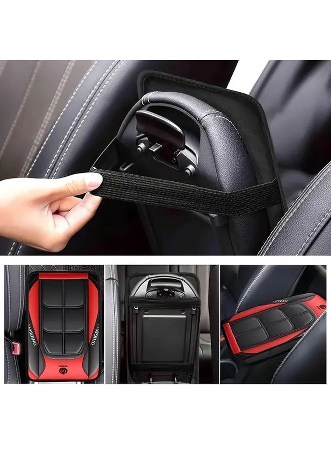 Red Universal Car Armrest Cover Crystal Velvet Print Durable Stain Resistant Seat Belt Pad - Image 3