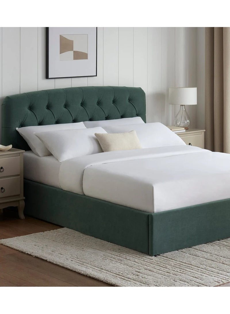 ملاذ هاوس سرير مبطن بأزرار - MZBDN01-GRN-120 سم - مصنوع من قماش ناعم مع لوح رأس مبطن بأزرار - 120 سم - الأبعاد: ارتفاع 120 سم × طول 195 سم - طول 195 سم × ارتفاع 120 سم × عرض 120 سم - Image 2