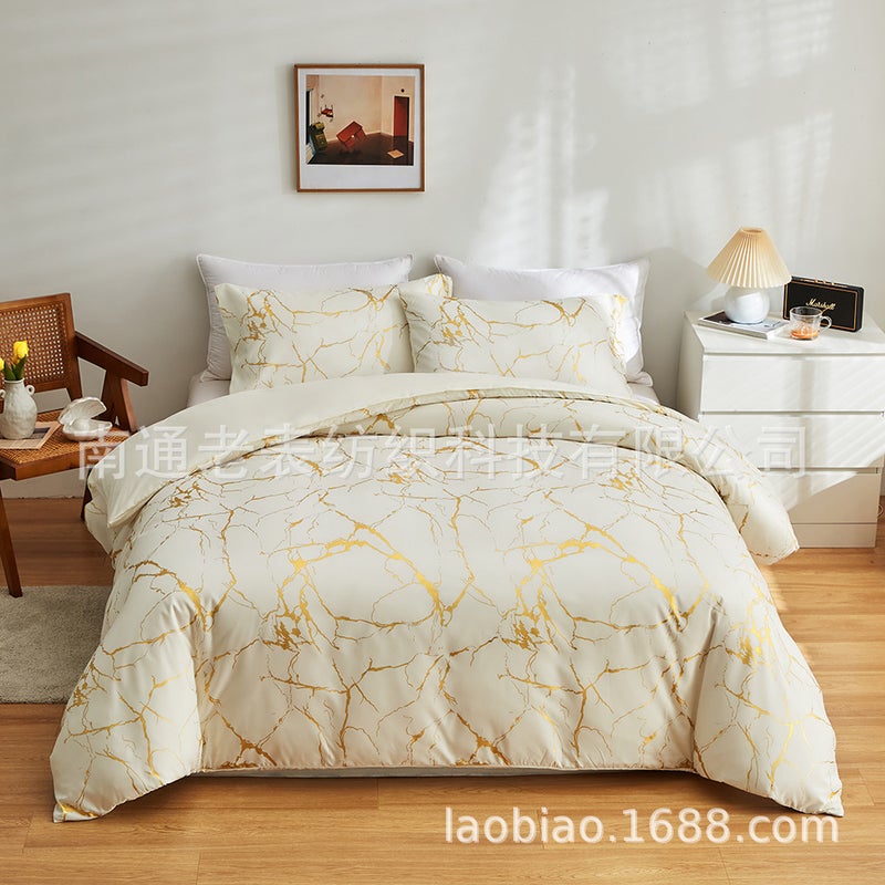 Supply Home Textile Bedding Bronzing Marble Lightning Pattern Three-Piece Set - Image 3