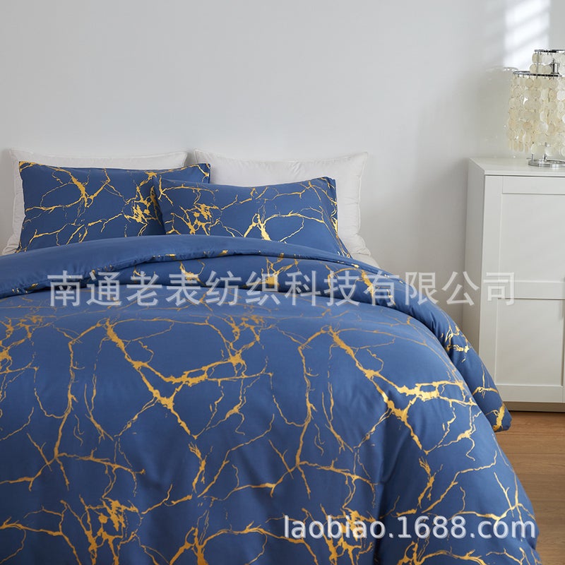 Supply Home Textile Bedding Bronzing Marble Lightning Pattern Three-Piece Set - Image 4