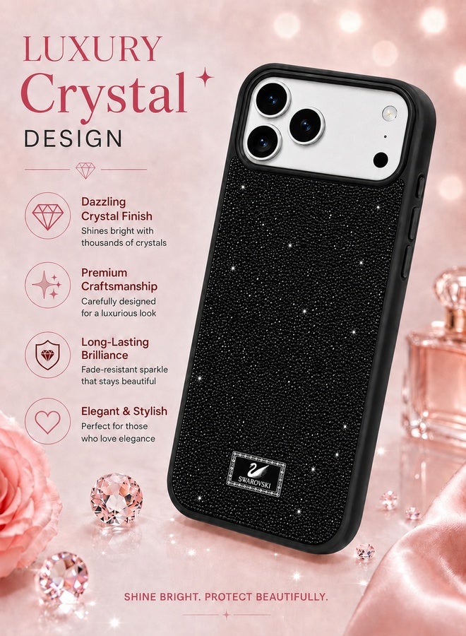 VR CREATIVE Luxury Sparkling Crystal Rhinestone Protective Phone Case Cover for Apple iPhone 17 Pro – Black - Image 3