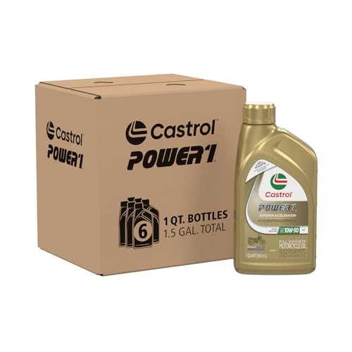Castrol Power1 4T 10W-50 Full Synthetic Motorcycle Oil, 1 Quart, Pack of 6 - Image 1