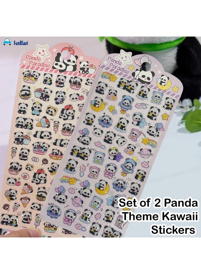 FunBlast Panda Theme Kawaii Stickers Set - 2 Sheets, 100+ Stickers for Kids, 3D Stickers for Girls, Aesthetic Sticker, Cute Stickers, Craft Stickers, Self-Adhesive Stickers (Pink-Purple) - Image 2