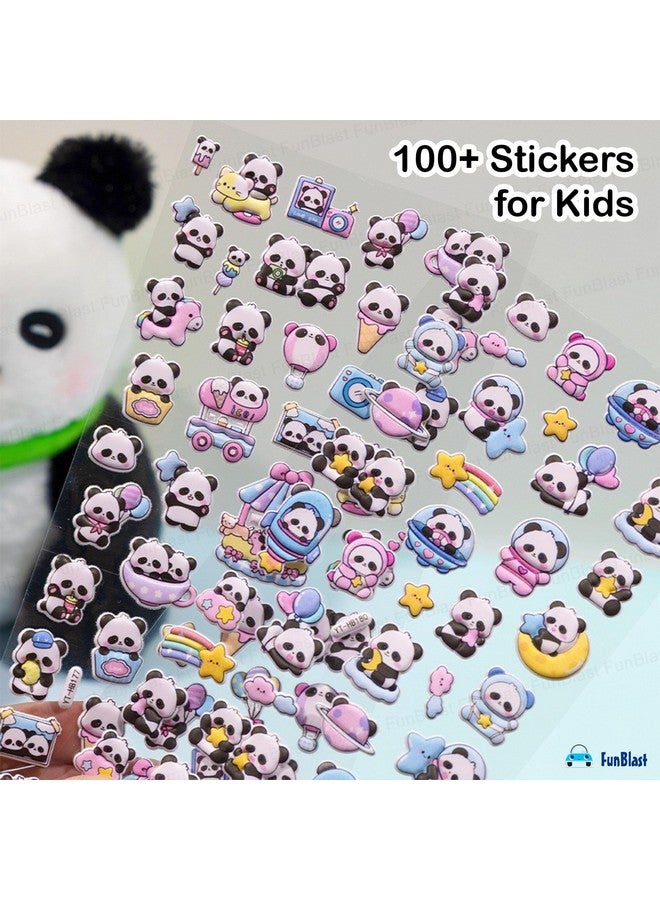 FunBlast Panda Theme Kawaii Stickers Set - 2 Sheets, 100+ Stickers for Kids, 3D Stickers for Girls, Aesthetic Sticker, Cute Stickers, Craft Stickers, Self-Adhesive Stickers (Pink-Purple) - Image 5