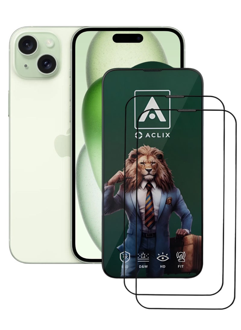 ACLIX 2 Pieces Antistatic ESD Dustproof Premium Quality High Definition Tempered Glass Screen Protector Designed For  iPhone 15 Plus - Image 1
