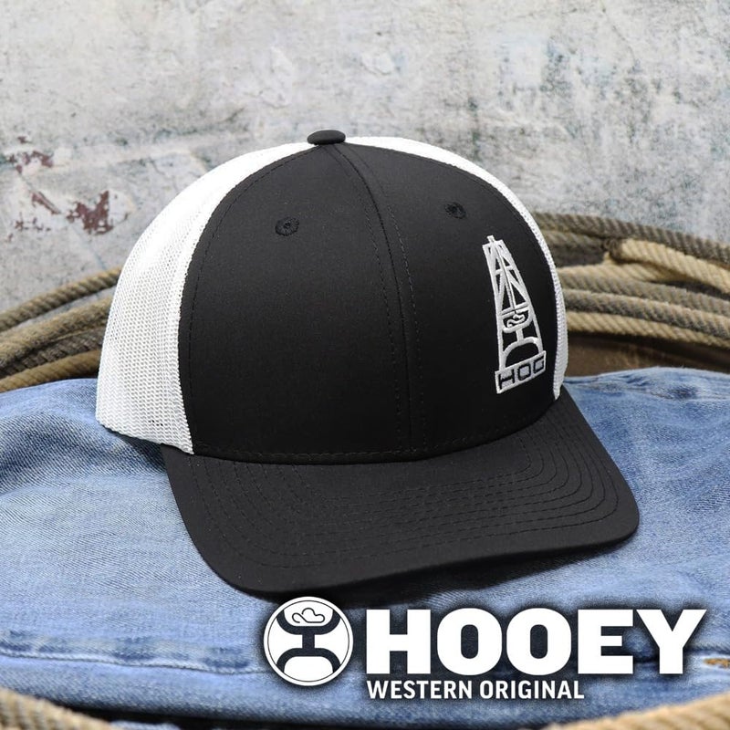 HOOEY Oil Gear (HOG) Adjustable Snapback Mesh Trucker Back Hat (Black/White) - Image 4