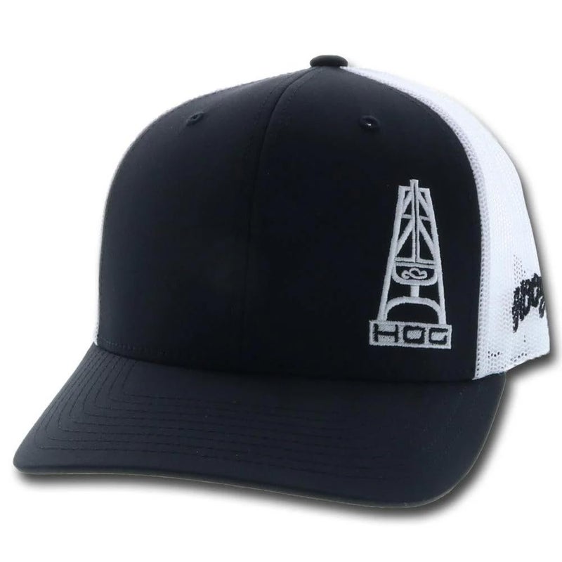 HOOEY Oil Gear (HOG) Adjustable Snapback Mesh Trucker Back Hat (Black/White) - Image 1