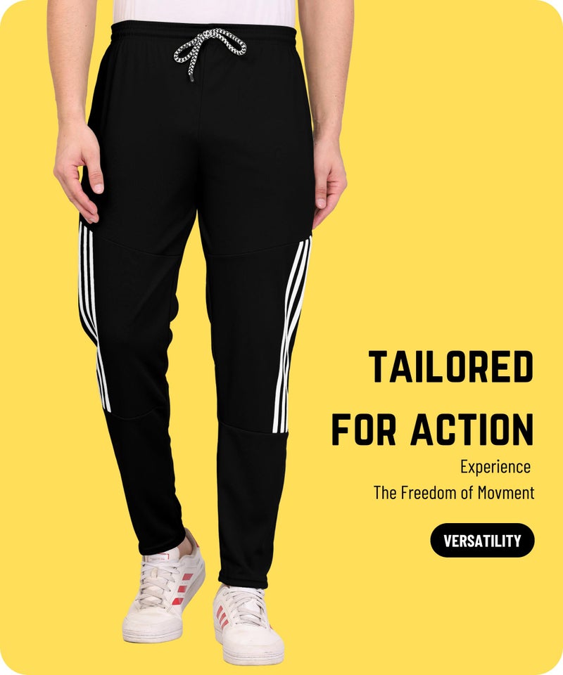 SWADESI STUFF Athletic Track Pants for Men with Zipper Pockets | Stylish Regular Fit Mid Rise Stretchable Joggers (in, Alpha, Large, Regular, Black) - Image 3