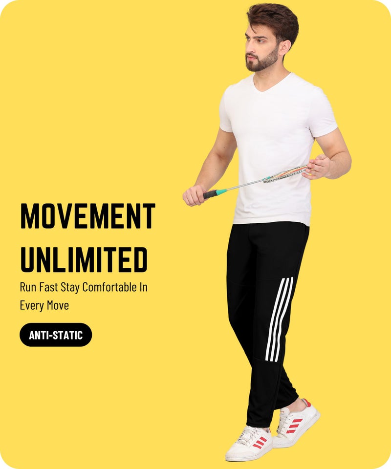 SWADESI STUFF Athletic Track Pants for Men with Zipper Pockets | Stylish Regular Fit Mid Rise Stretchable Joggers (in, Alpha, Large, Regular, Black) - Image 2