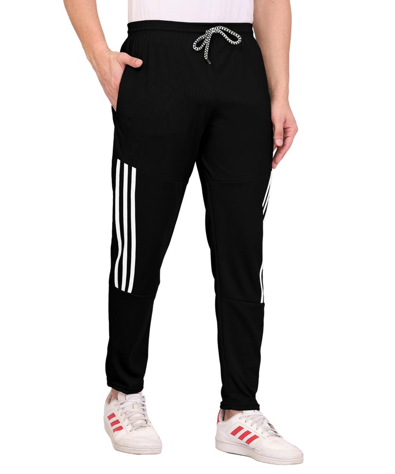 SWADESI STUFF Athletic Track Pants for Men with Zipper Pockets | Stylish Regular Fit Mid Rise Stretchable Joggers (in, Alpha, Large, Regular, Black) - Image 1