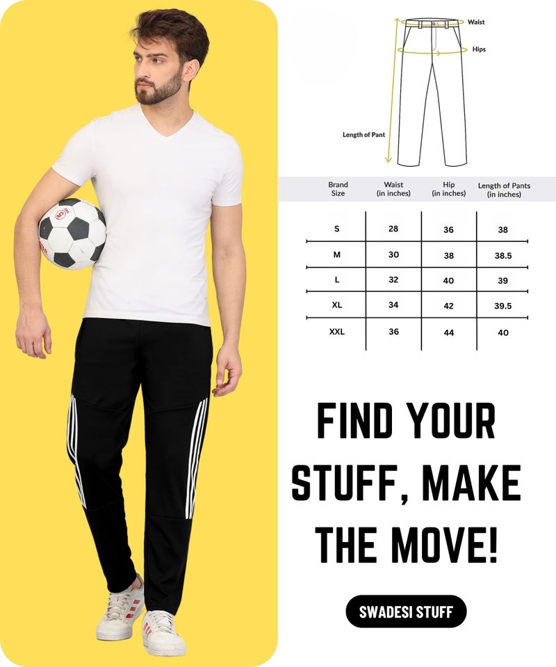 SWADESI STUFF Athletic Track Pants for Men with Zipper Pockets | Stylish Regular Fit Mid Rise Stretchable Joggers (in, Alpha, Large, Regular, Black) - Image 5
