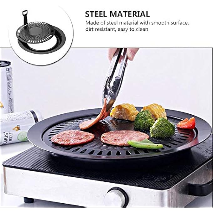 ريحني صينية شواء دائرية على الطراز الكوري مصنوعة من الحديد الزهر التقليدي، صينية شواء بيض كورية، مقلاة شواء بدون دخان 12 بوصة، موقد للخبز والسفر والتخييم والنزهات - Image 4