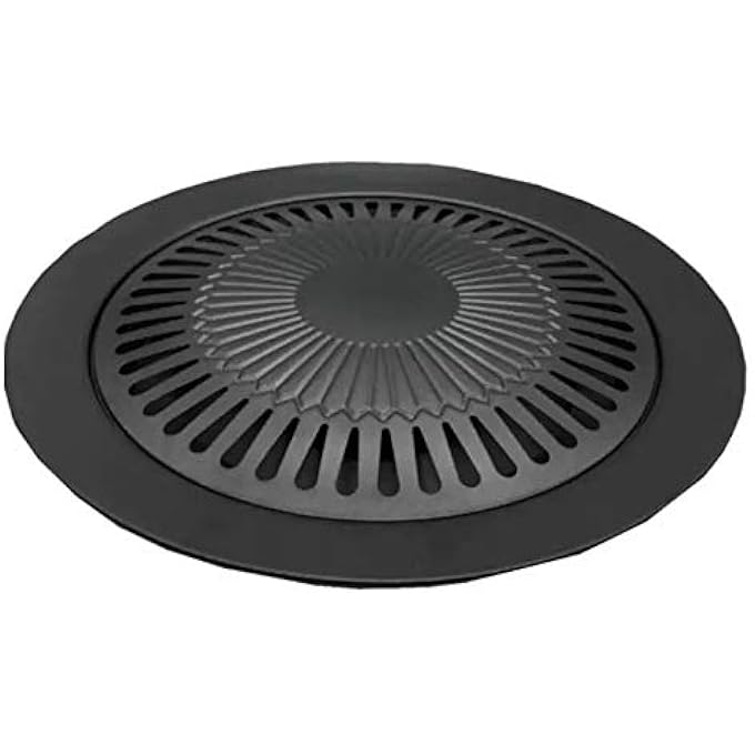 ريحني صينية شواء دائرية على الطراز الكوري مصنوعة من الحديد الزهر التقليدي، صينية شواء بيض كورية، مقلاة شواء بدون دخان 12 بوصة، موقد للخبز والسفر والتخييم والنزهات - Image 2