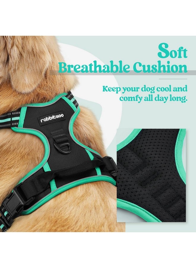 رابيتجو حزام كلاب من rabbitgoo، حزام لا يسحب للحيوانات الأليفة مع مشبكين للمقود، سترة ناعمة مبطنة قابلة للتعديل للكلاب، سترة أكسفورد عاكسة لا تخنق الحيوانات الأليفة مع مقبض تحكم سهل للكلاب الكبيرة، أسود وفيروزي، مقاس كبير - Image 3